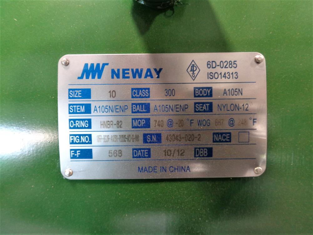 Neway 10" 300# A105N Ball Valve, #10FP-BS3R-A105N-76333-NC-G-001 w/Gear Operator